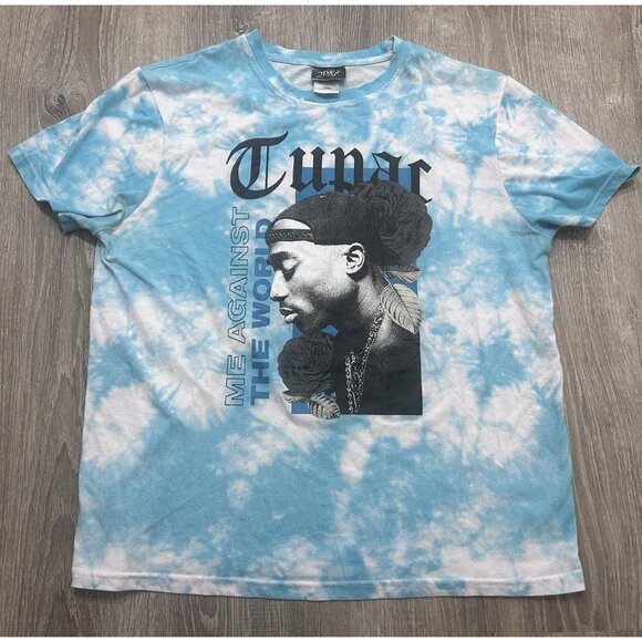 2PAC Tupac Me Against The World T-Shirt Men's XL Tie Dye Causal Crew Neck Blue - Picture 1 of 9